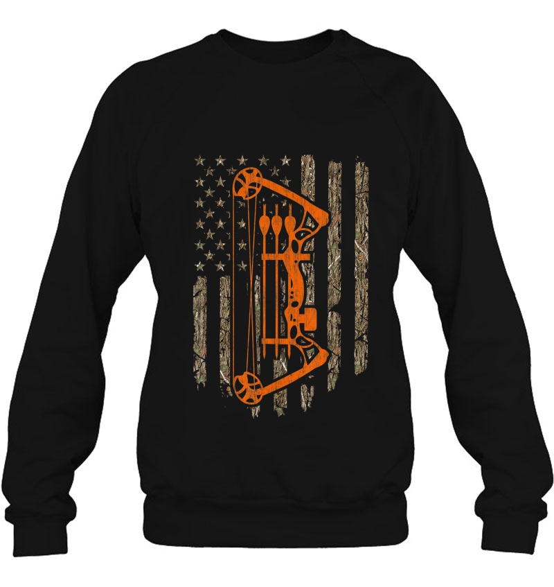 Bow Hunting Gift Usa American Flag Hunter Tree Camouflage Sweatshirt