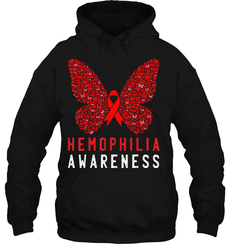 Butterfly Hemophilia Awareness Month Red Ribbon Support Hoodie