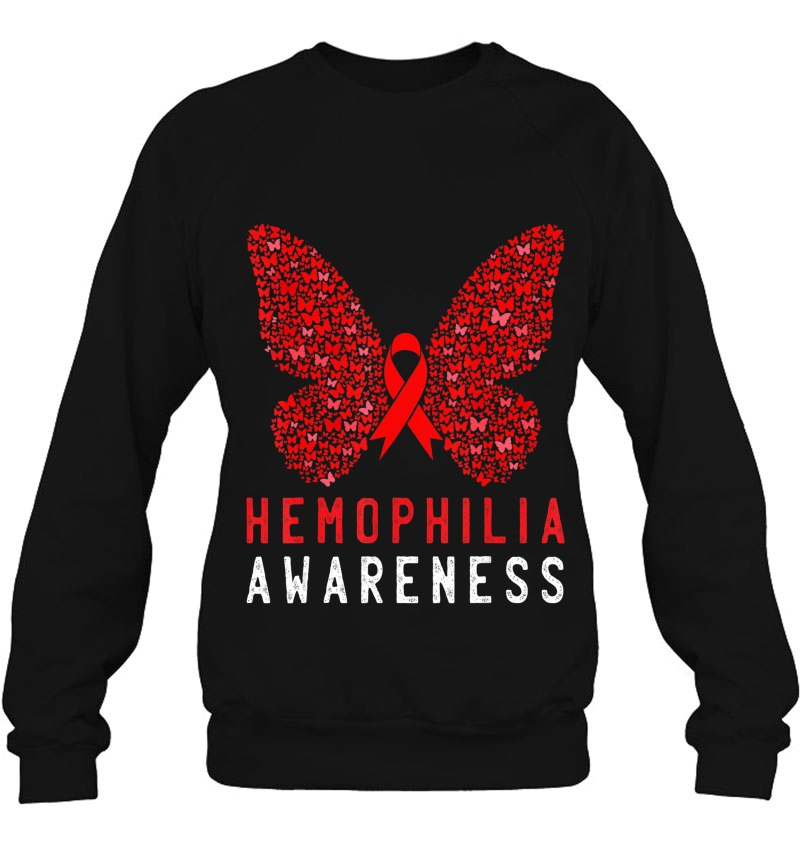 Butterfly Hemophilia Awareness Month Red Ribbon Support Sweatshirt