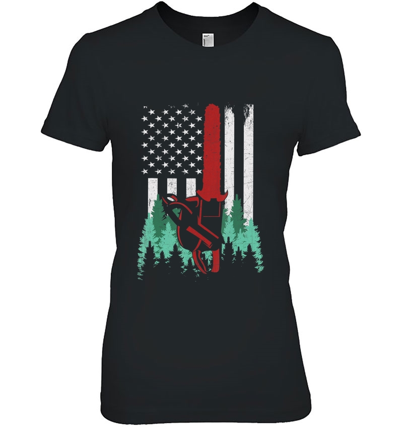 Funny Thin Red Line Logger Arborist Lumberjack American Flag Hoodie