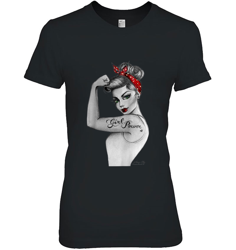 Girl Power Modern Rosie The Riveter Pin Up Art By Anne Cha Raglan Baseball Tee Ladies Tee