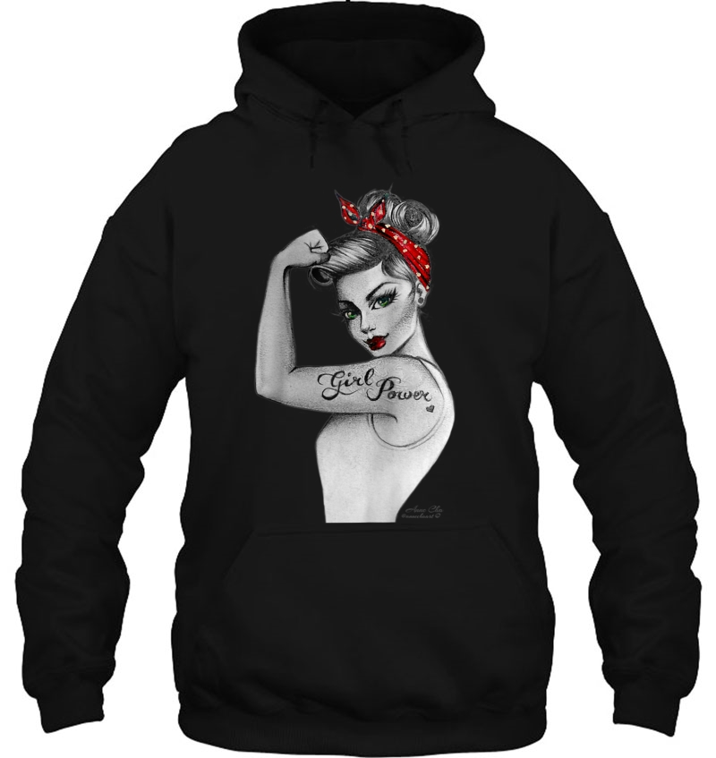 Girl Power Modern Rosie The Riveter Pin Up Art By Anne Cha Raglan Baseball Tee Hoodie