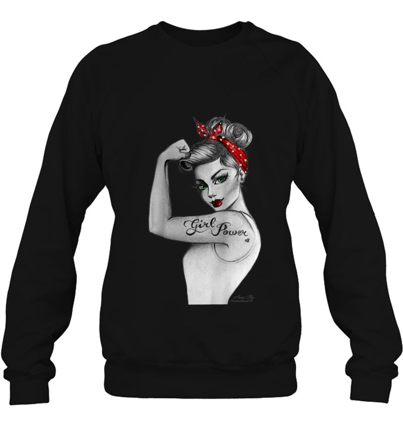 Girl Power Modern Rosie The Riveter Pin Up Art By Anne Cha Raglan Baseball Tee Sweatshirt