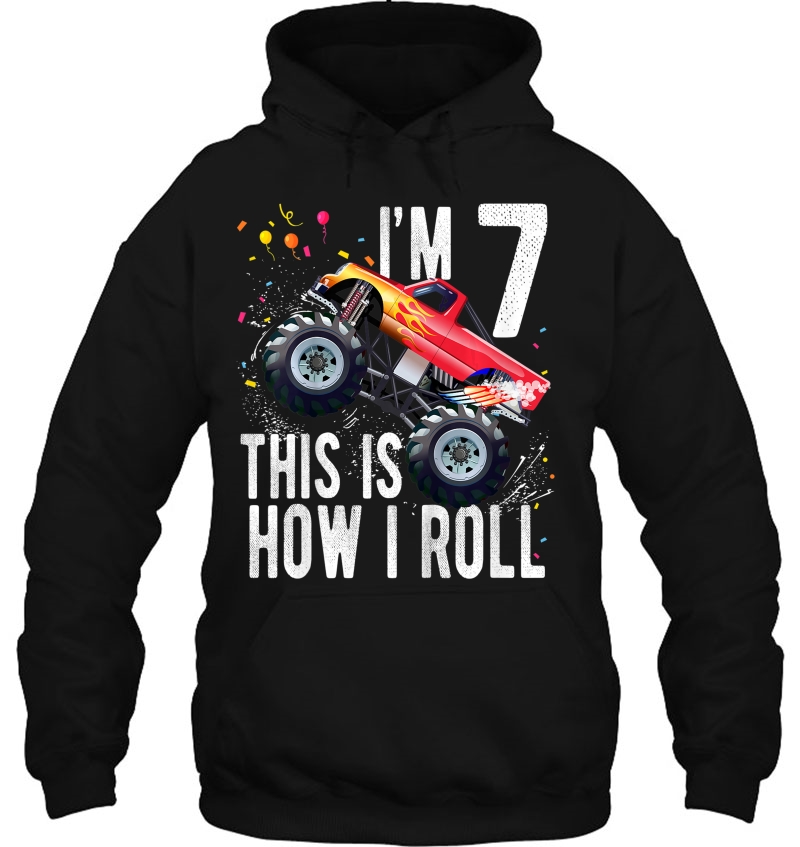 Kids 7 Year Old Shirt 7Th Birthday Boy Monster Truck Car Hoodie