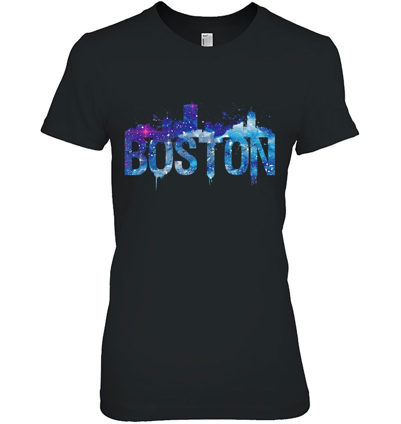 Boston City Skyline Mass Pride Vintage Vacation Souvenir Ladies Tee
