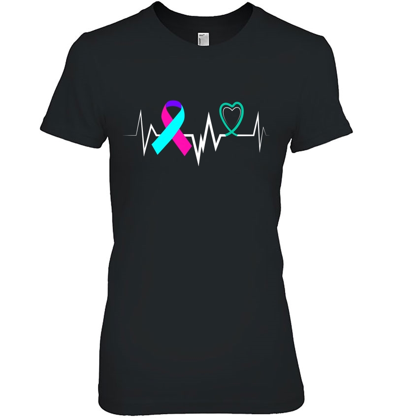 Heartbeat Ribbon Thyroid Cancer Awareness Shirt Women Kids Hoodie