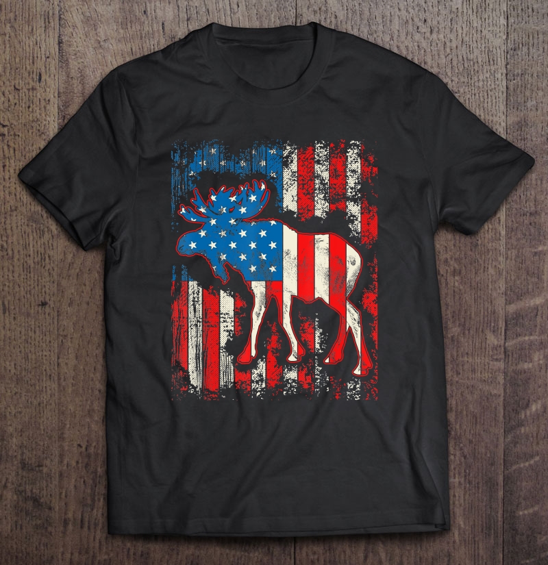 Moose American Flag Usa Men Hunting Shirt