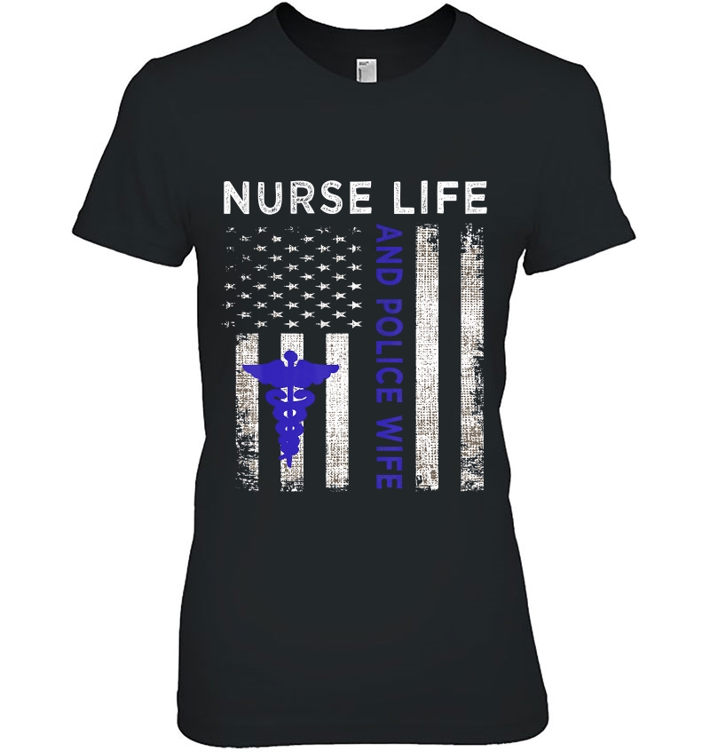 Nurse Life And Police Wife Vintage Flag American Hoodie