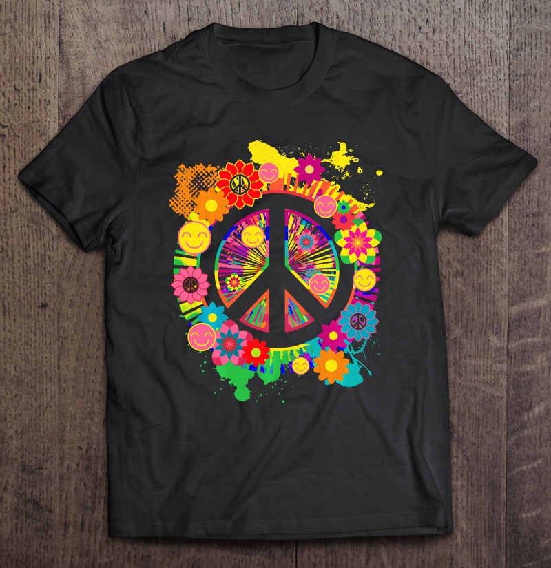 Peace Sign Bright Colorful Flowers 70'S Retro Hippie Gift Shirt