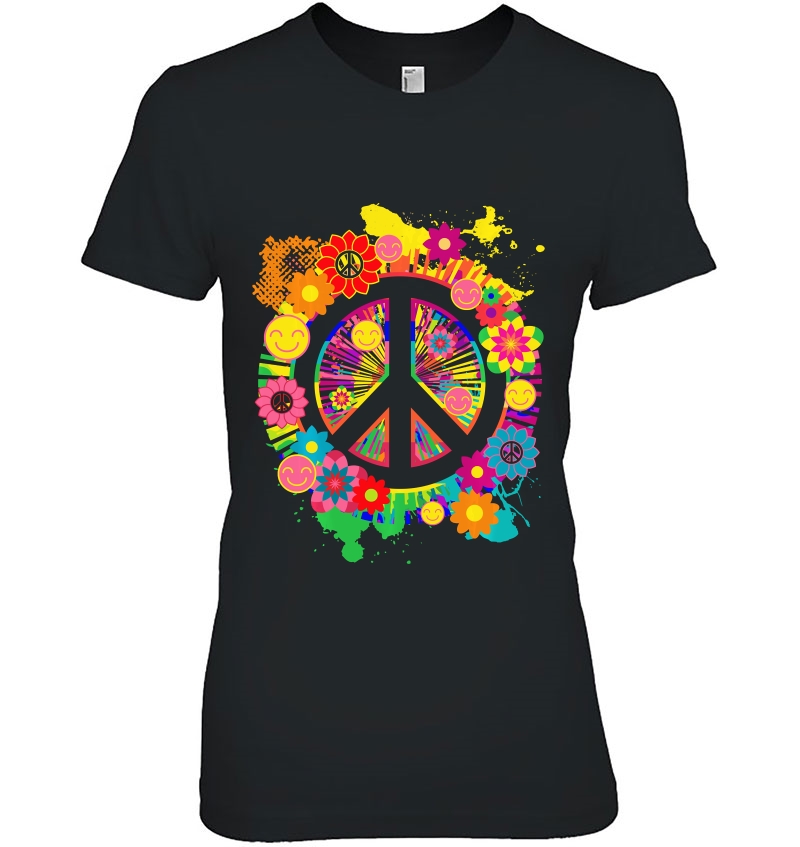 Peace Sign Bright Colorful Flowers 70'S Retro Hippie Gift Hoodie