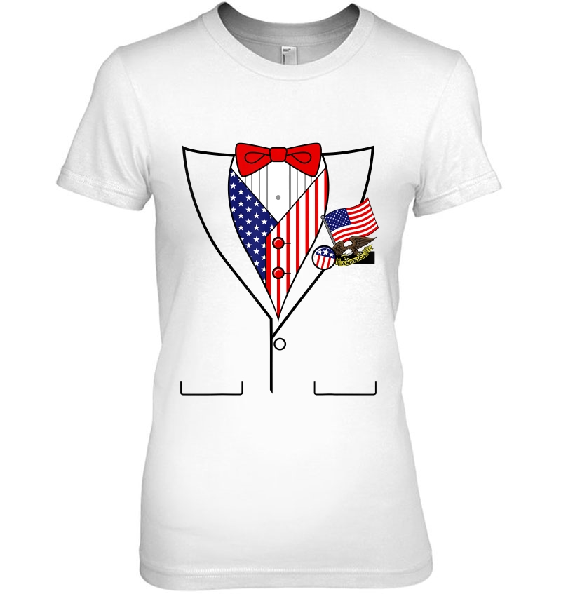 American Flag Patriotic Pins Tux Costume Graphic Ladies Tee