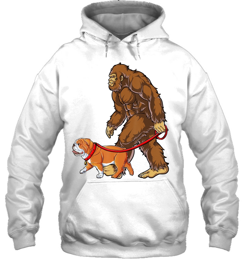 Bigfoot Dog Walk English Bulldog Sasquatch Kids Men Hoodie