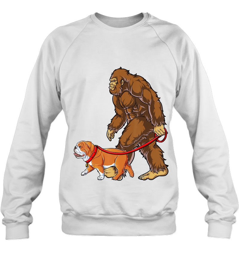 Bigfoot Dog Walk English Bulldog Sasquatch Kids Men Sweatshirt