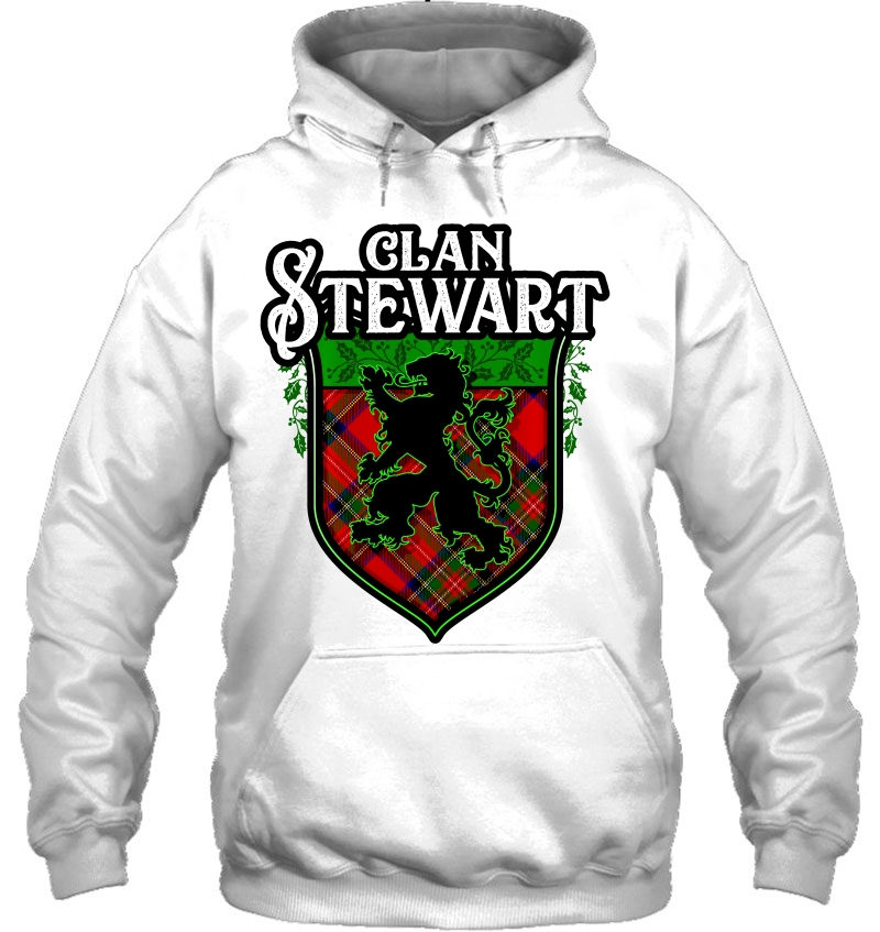 Clan Stewart Surname Scottish Tartan Lion Rampant Crest Hoodie