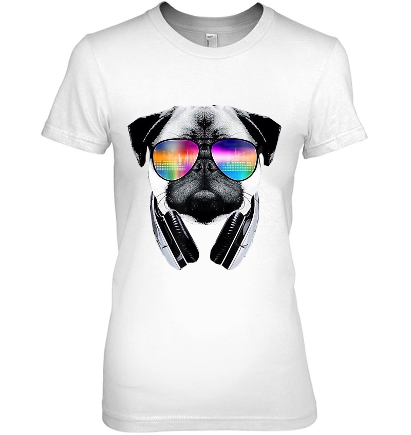 Trippy Pug Dog Wearing Music Equalizer Sunglasses Hoodie