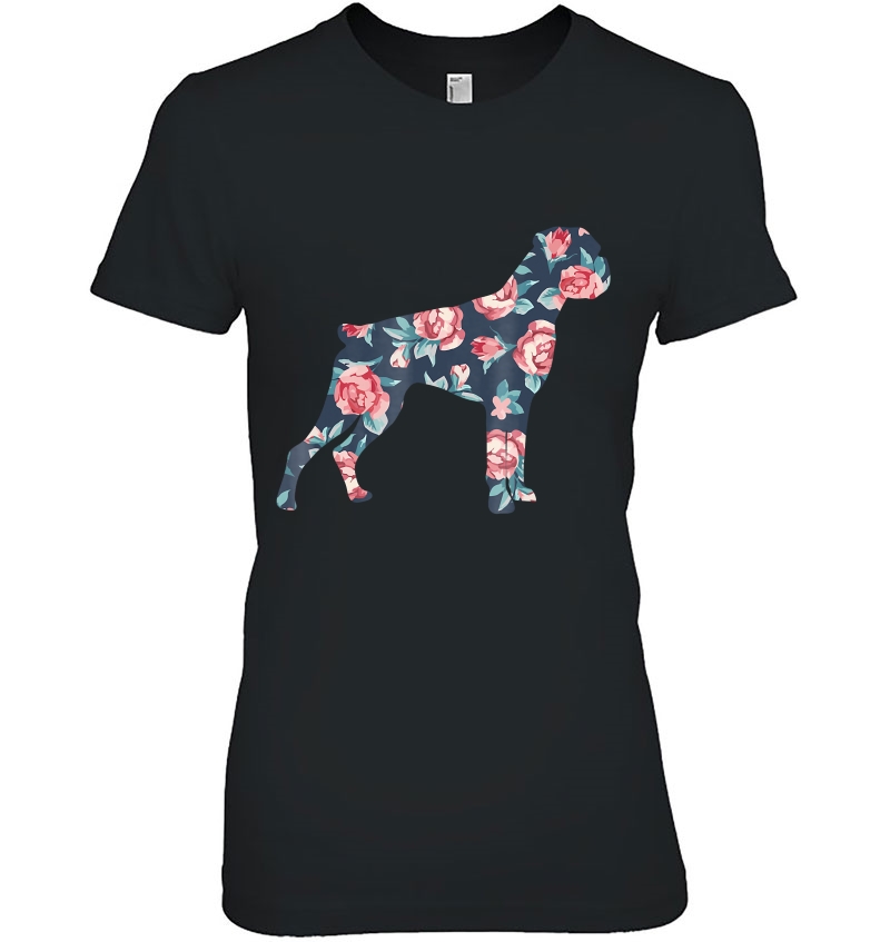 Boxer Floral Roses Graphic Dog Love Ladies Tee