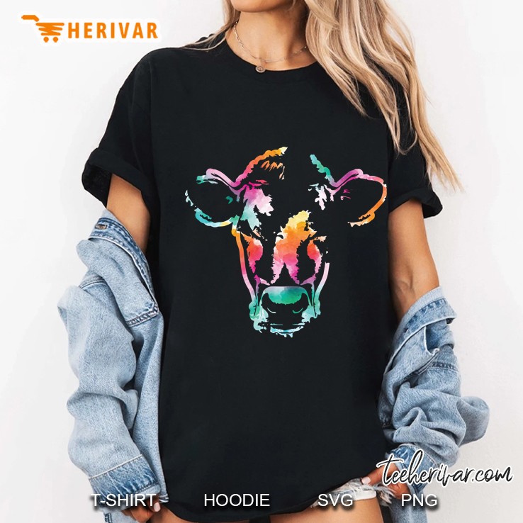 Cow Art Head Gift Watercolor Pullover Ladies Tee