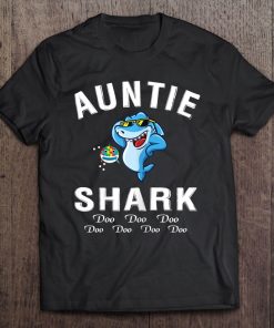 Womens Funny Auntie Shark Autism Shirt Doo Doo Cute Gift Tee