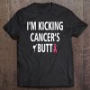 Womens I'm Kicking Cancers Butt Pink Ribbon Awareness Gift V-Neck Tee