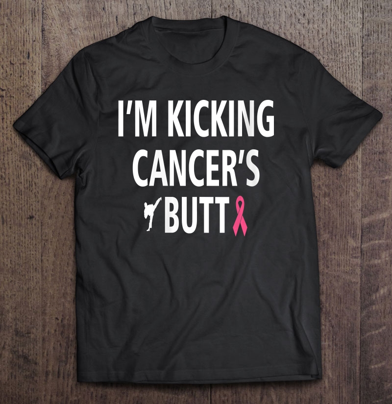 Womens I'm Kicking Cancers Butt Pink Ribbon Awareness Gift V-Neck Shirt