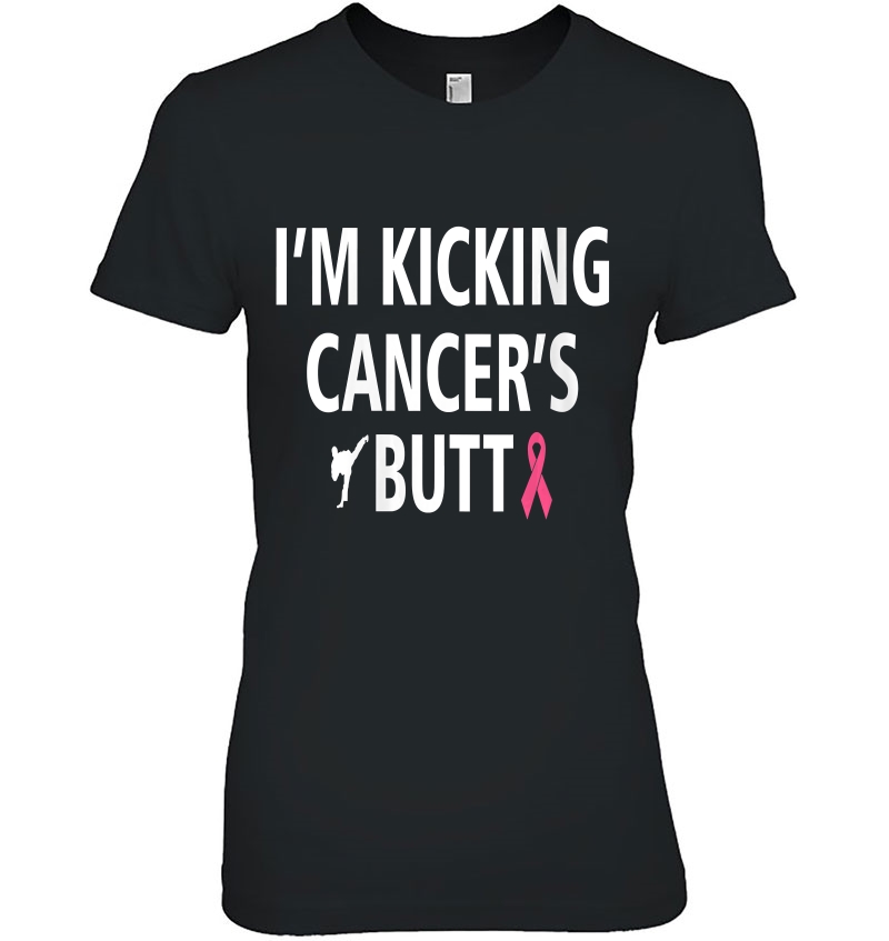 Womens I'm Kicking Cancers Butt Pink Ribbon Awareness Gift V-Neck Hoodie