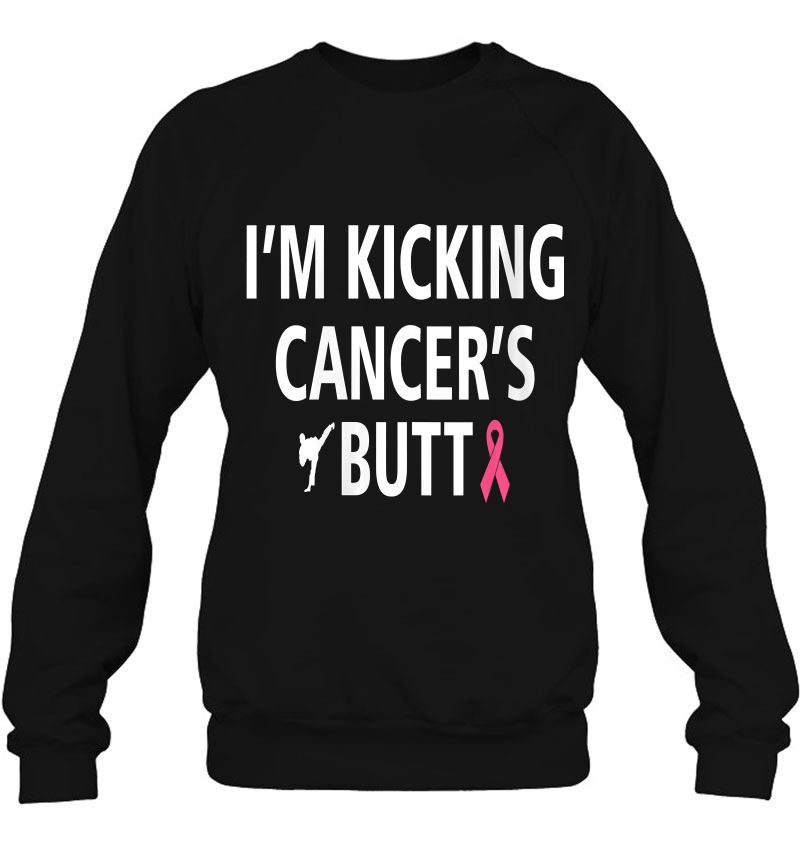 Womens I'm Kicking Cancers Butt Pink Ribbon Awareness Gift V-Neck Mugs