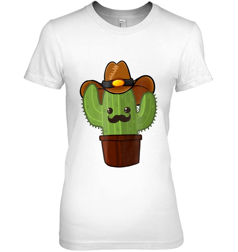 Funny Cowboy Cactus Mustache Succulent Spiny Cute Ladies Tee