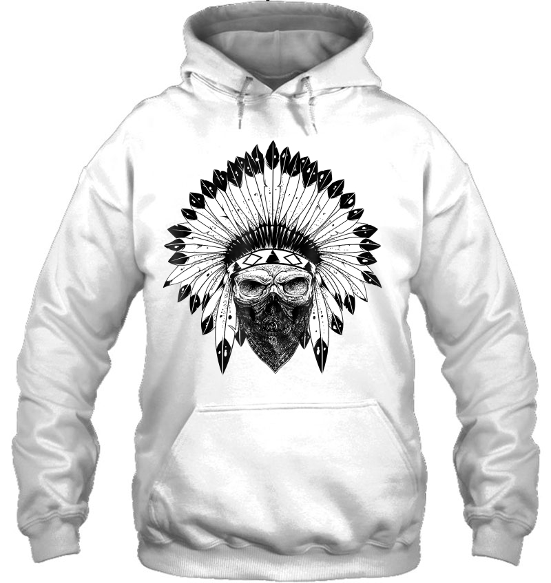 Indian Skull Rag Tshirt, Native American Tattoo, Zany Brainy Mugs