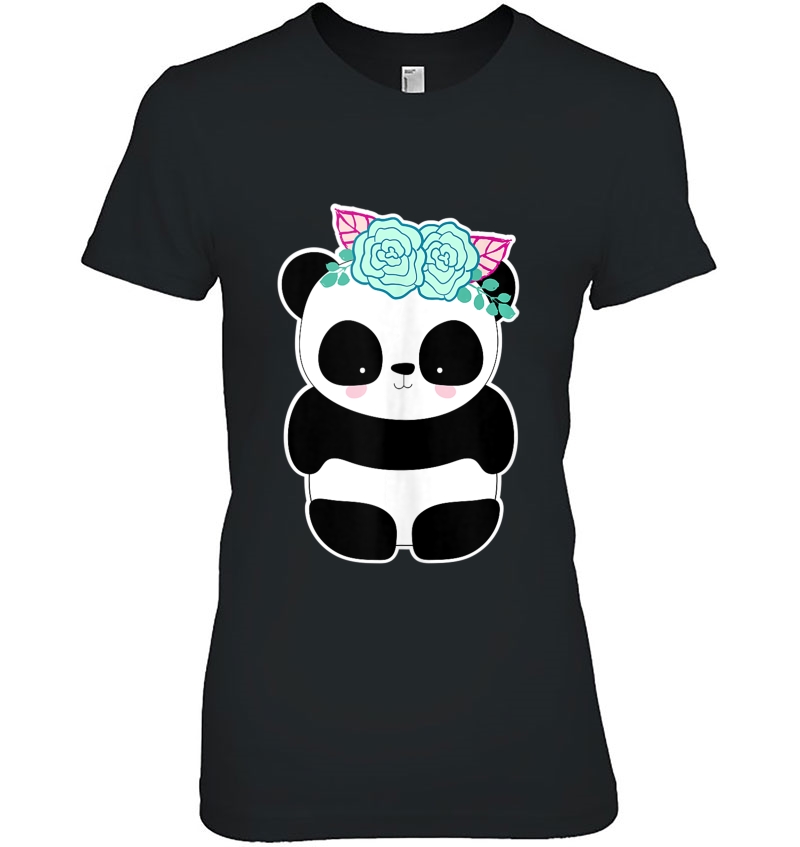 Cute Kawaii Girl Panda With Blue Flowers And Pink Leaves Tank Top Hoodie