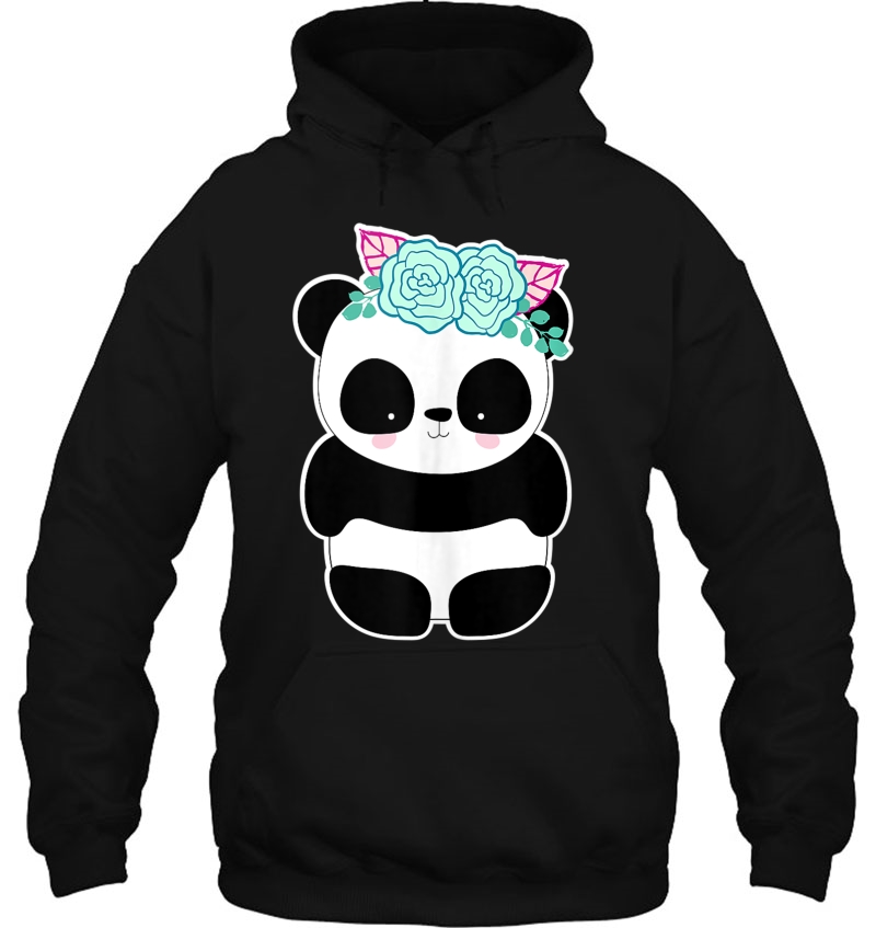 Cute Kawaii Girl Panda With Blue Flowers And Pink Leaves Tank Top Mugs