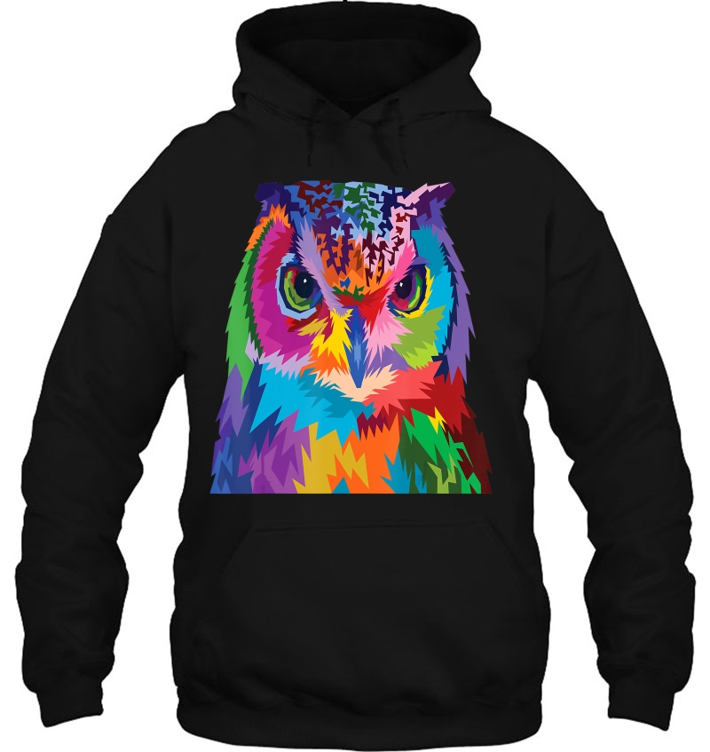Owl Shirt Colorful Horned Owl Bird Pop Art Style Hoodie