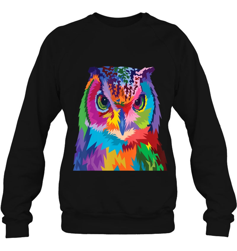Owl Shirt Colorful Horned Owl Bird Pop Art Style Sweatshirt