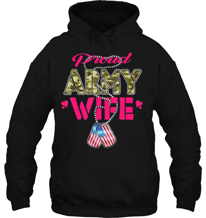 Proud Army Wife - Camo Us Flag Dog Tags Military Spouse Gift Hoodie