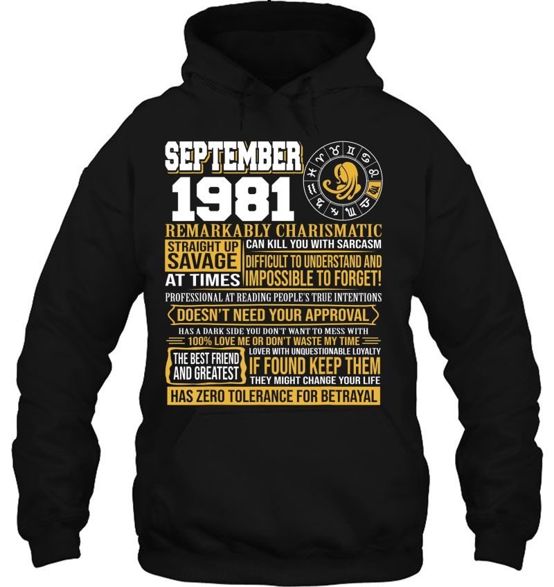 September Birthday Gifts - Born September Virgo 1981 Funny Hoodie