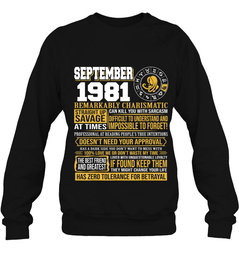 September Birthday Gifts - Born September Virgo 1981 Funny Sweatshirt