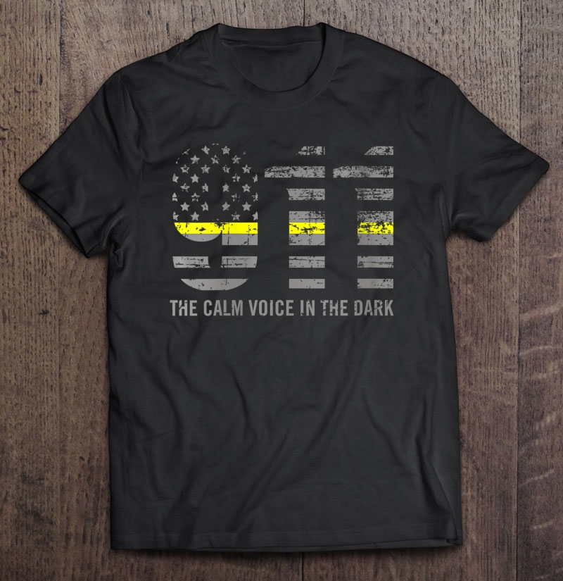 Womens Calm Voice In The Dark Thin Yellow Line 911 Dispatcher V-Neck Shirt