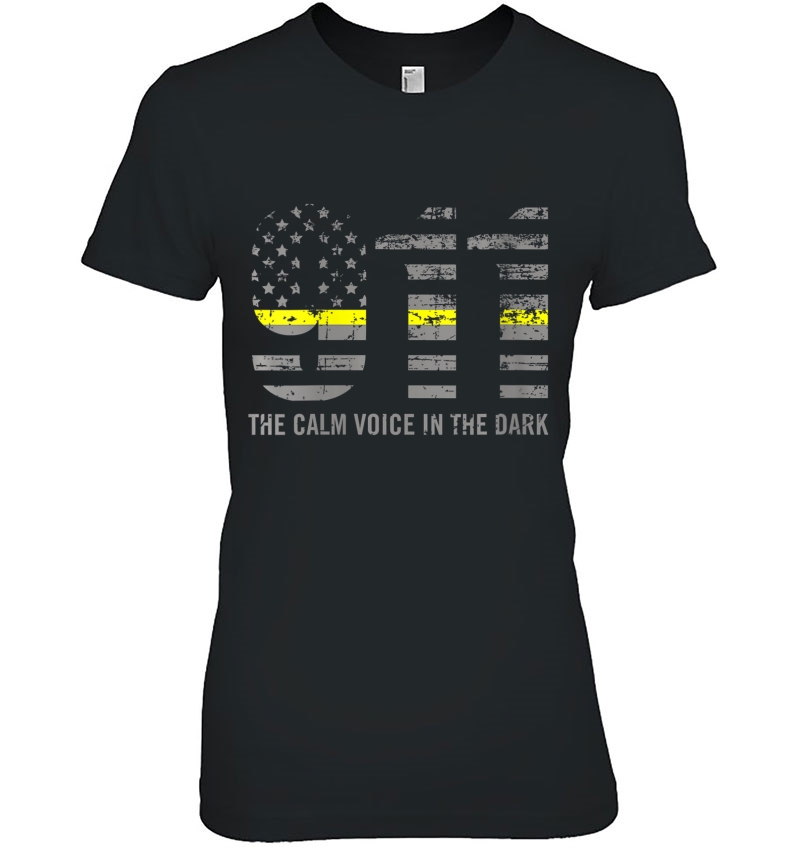 Womens Calm Voice In The Dark Thin Yellow Line 911 Dispatcher V-Neck Hoodie