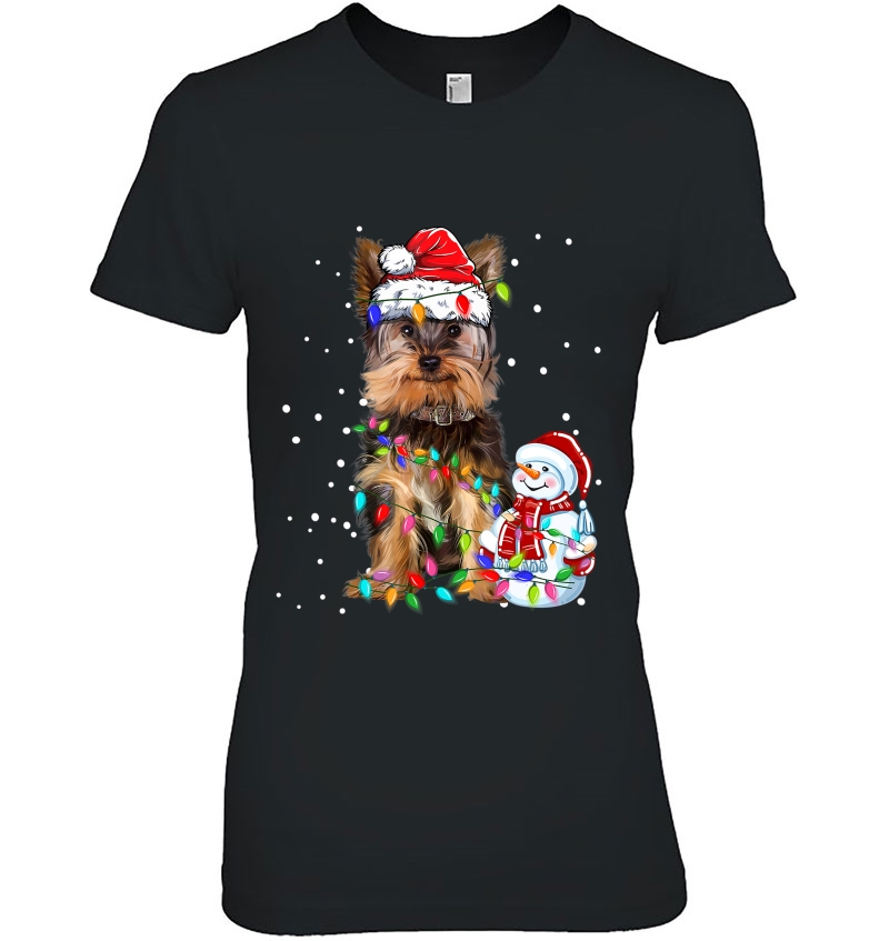 Yorkshire Terrier Christmas Santa Hat Xmas Lights Yorkie Dog Hoodie