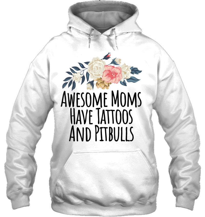 Awesome Moms Have Tattoos And Pitbulls Funny Flowers Gift Mugs