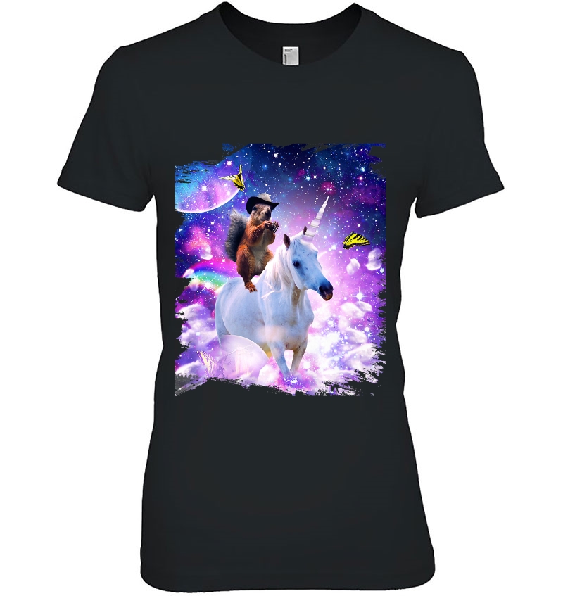 Cowboy Squirrel Riding Unicorn Ladies Tee