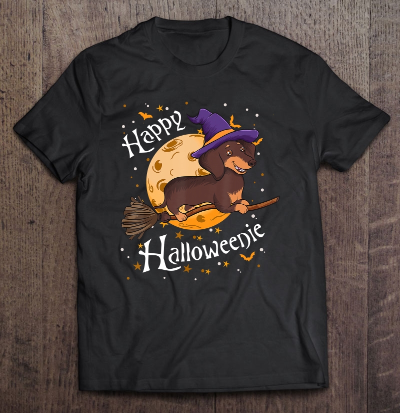 Happy Halloweenie Dachshund Dog Halloween Witch Wiener Broom Shirt