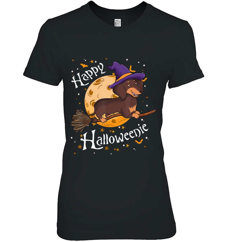 Happy Halloweenie Dachshund Dog Halloween Witch Wiener Broom Hoodie