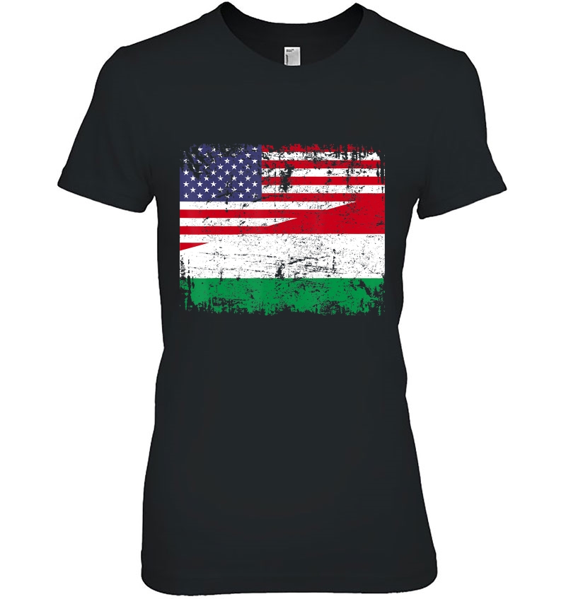 Hungarian Roots Half American Flag Hungary Flag Ladies Tee