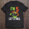 Kids Boys Kids I'm 5 Let's Roll Monster Truck 5Th Birthday Tee