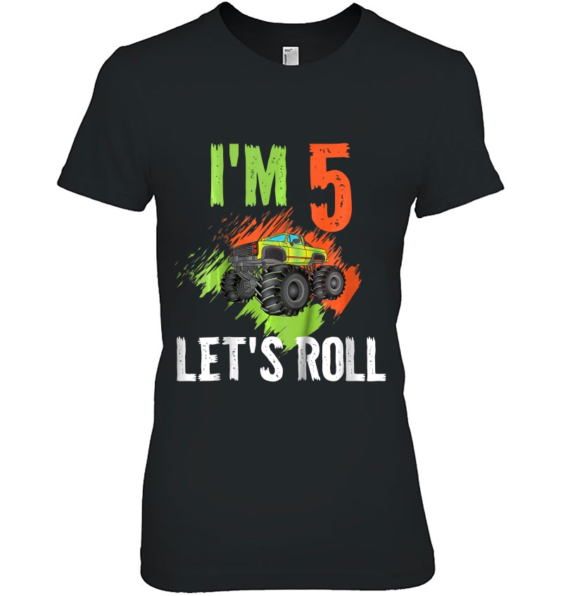 Kids Boys Kids I'm 5 Let's Roll Monster Truck 5Th Birthday Hoodie