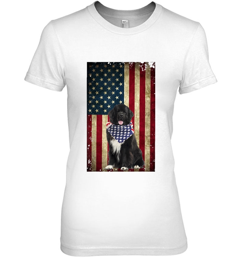 American Newfoundlands Dog Bandana 4Th Of July Ladies Tee