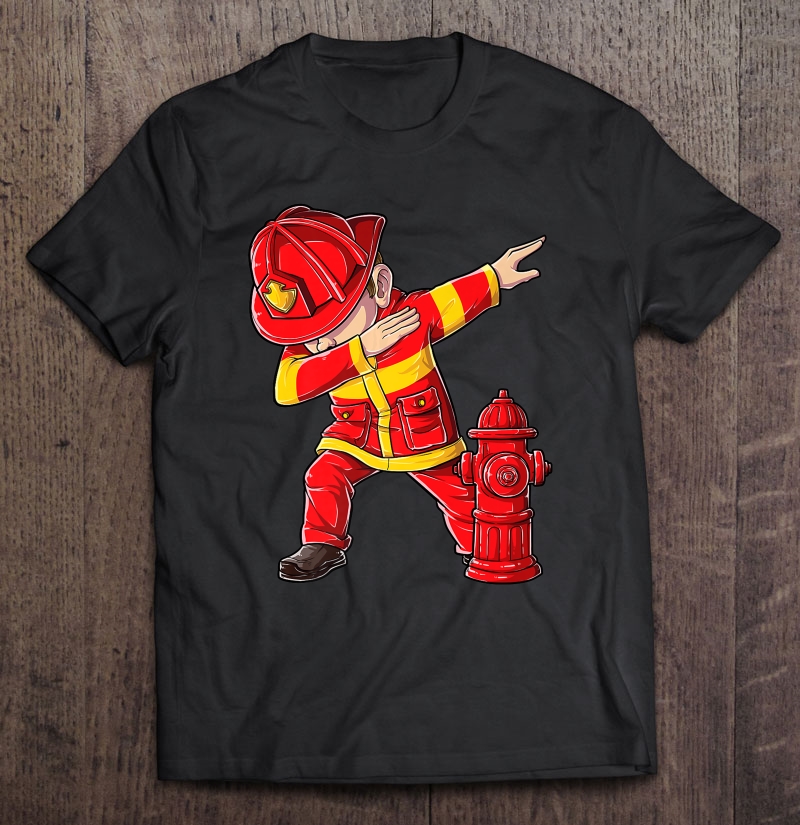 Dabbing Firefighter Kids Boys Men Funny Dab Tee Gift Premium Shirt