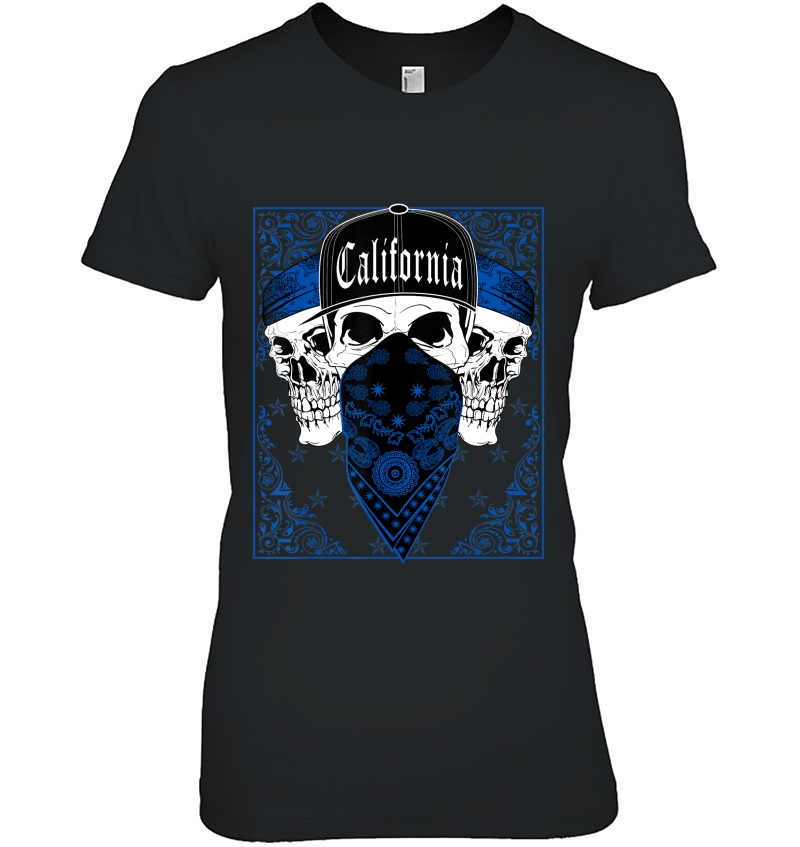 Mens Calidesign California Blue Bandana Skull Gangster Og Ladies Tee