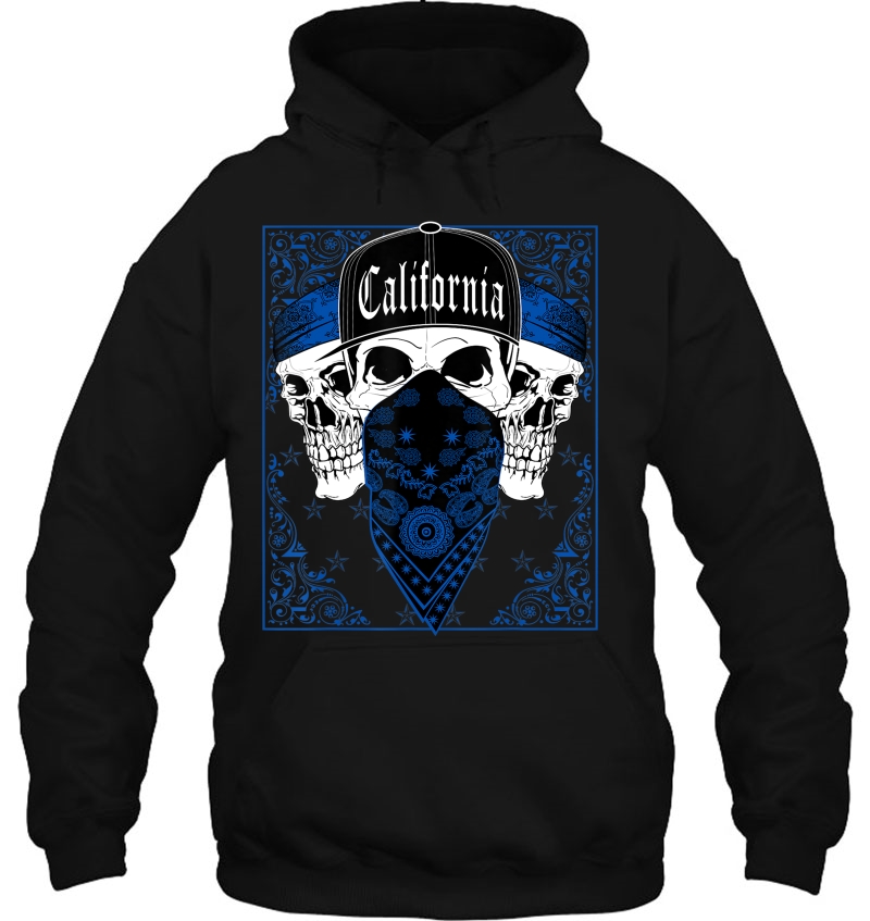 Mens Calidesign California Blue Bandana Skull Gangster Og Hoodie