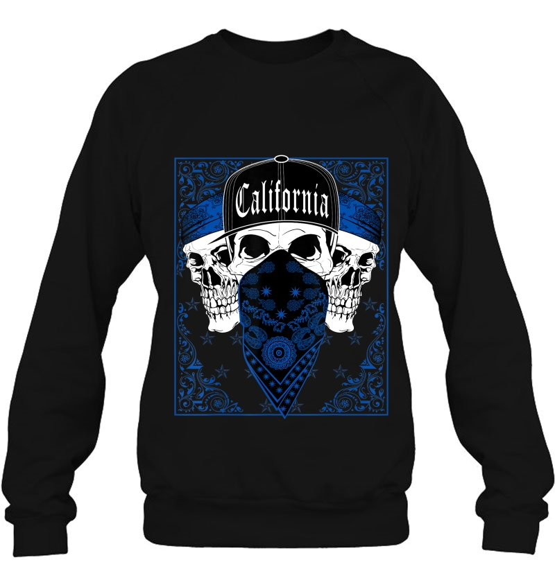 Mens Calidesign California Blue Bandana Skull Gangster Og Sweatshirt